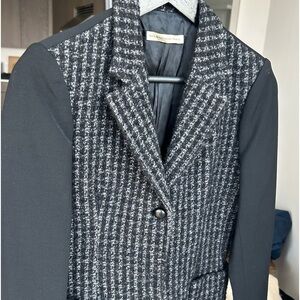 Balenciaga blazer black, textured wool in front with 2 leather buttons.